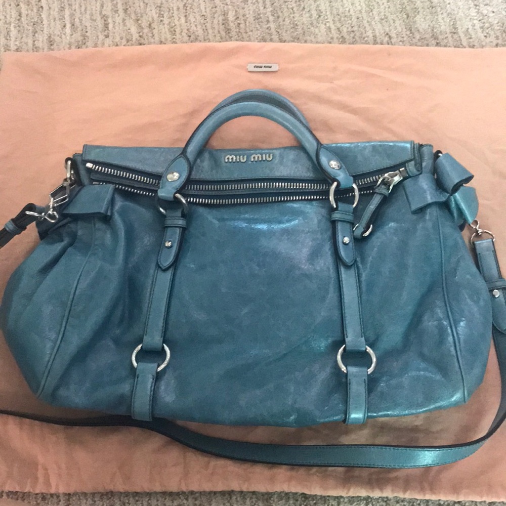 Miumiu  Lux Rare Turquoise Leather Cross Body Bag